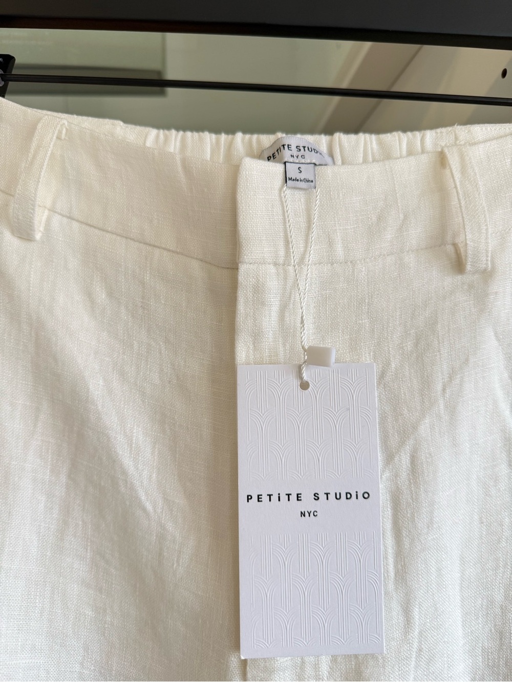 Petite Studio White Linen Wide-Leg Pants with Eyelet Trim - Picture 7 of 9